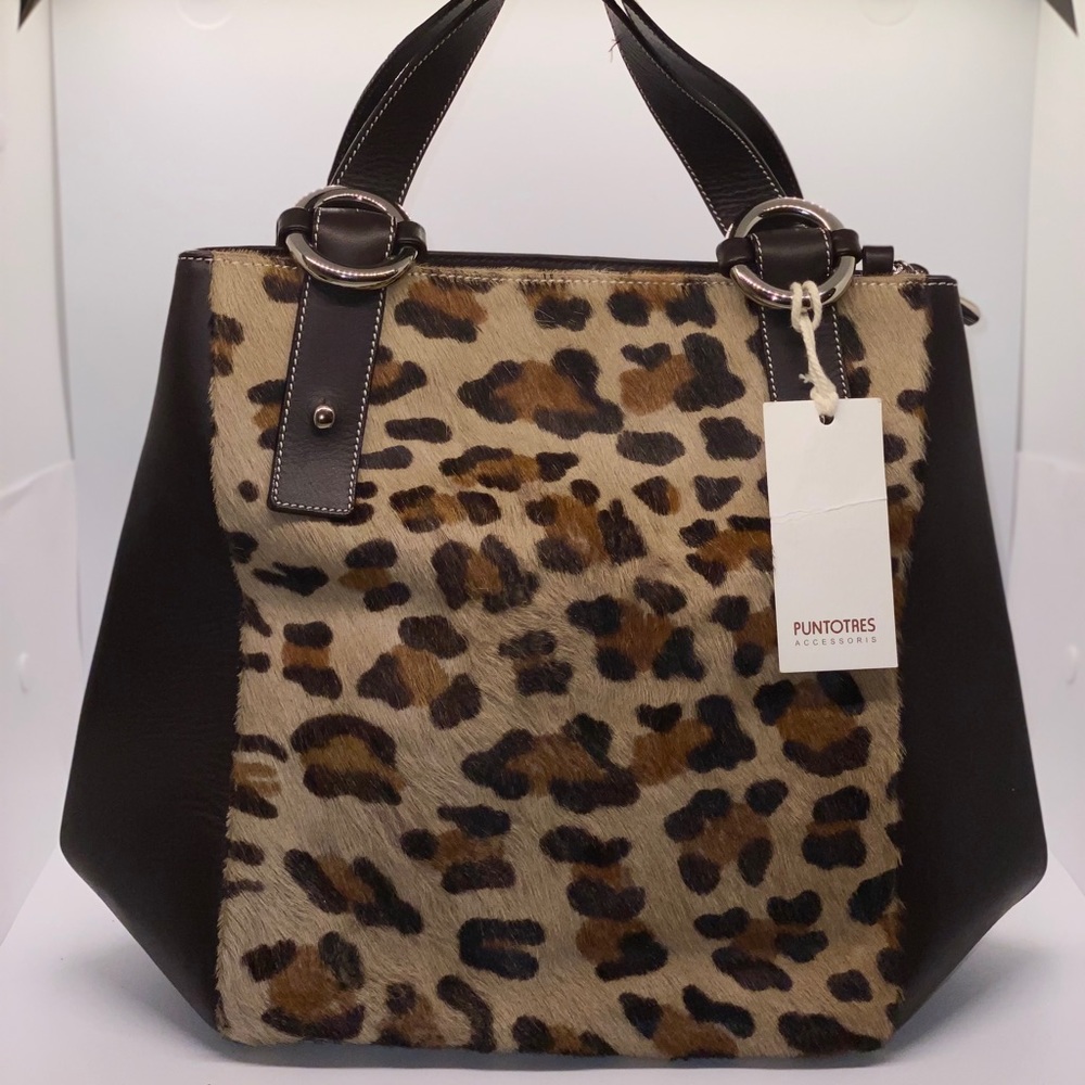 PUNTOTRES CHEETAH ANIMAL PRINT PONY HAIR BAG